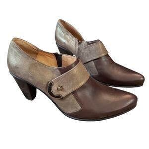 Fidji Leather Heels Pumps Booties Pointed Toe Two Tone Brown Taupe Size US 10.5